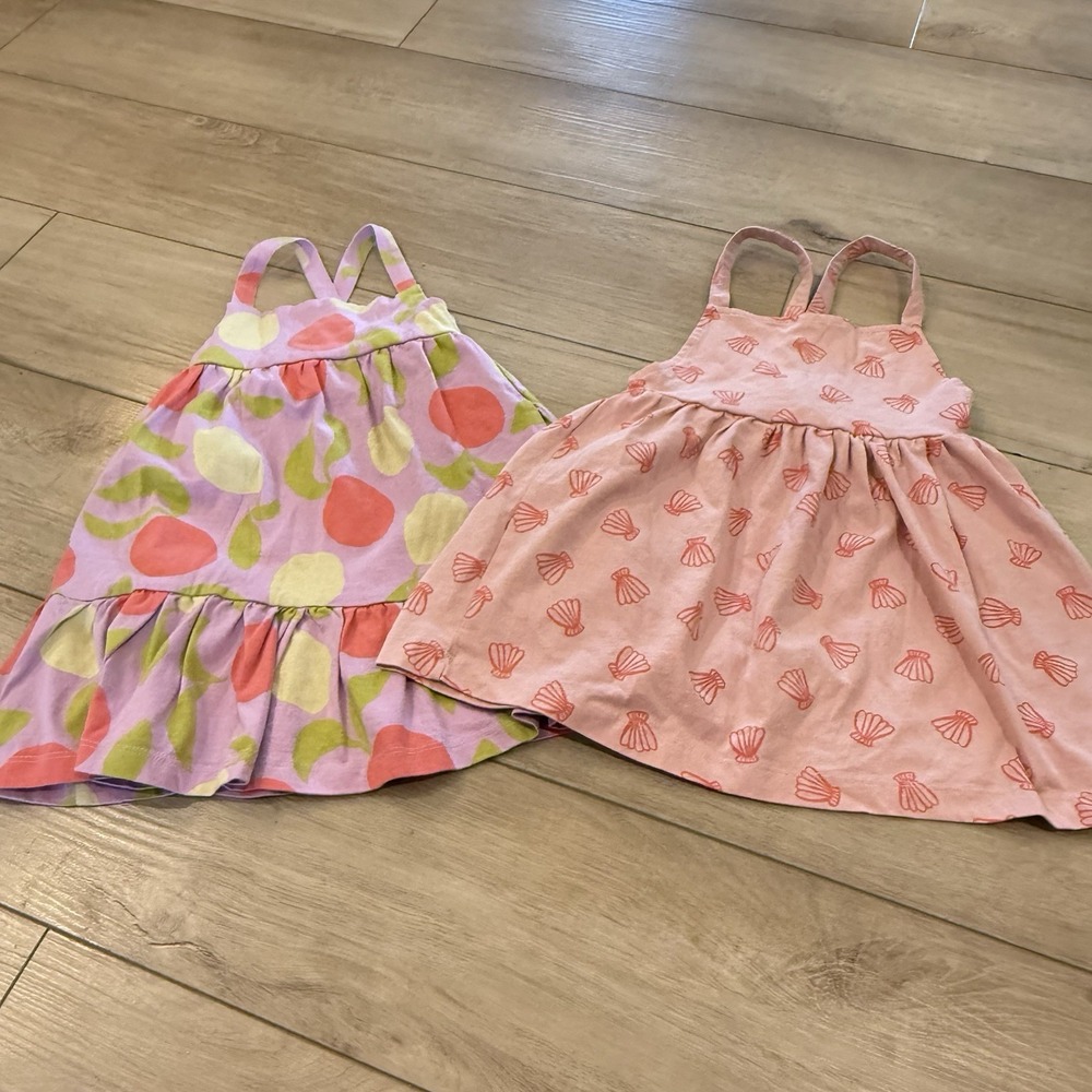 Hanna Andersson Dresses Lot of 2 Size 3T Sleeveless Fruit Seashells Beach Pink
